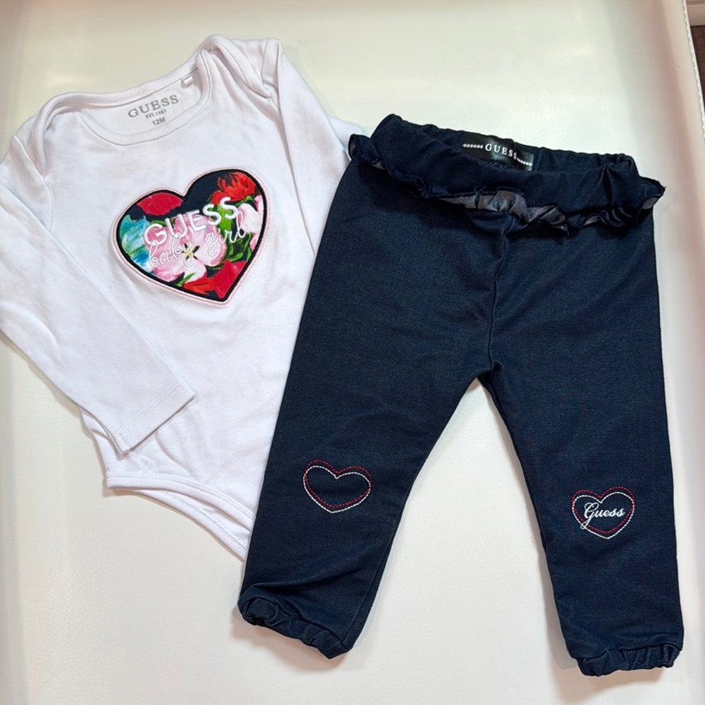 Guess Set Kids Navy Leggings and Bodysuit with Heart Detail